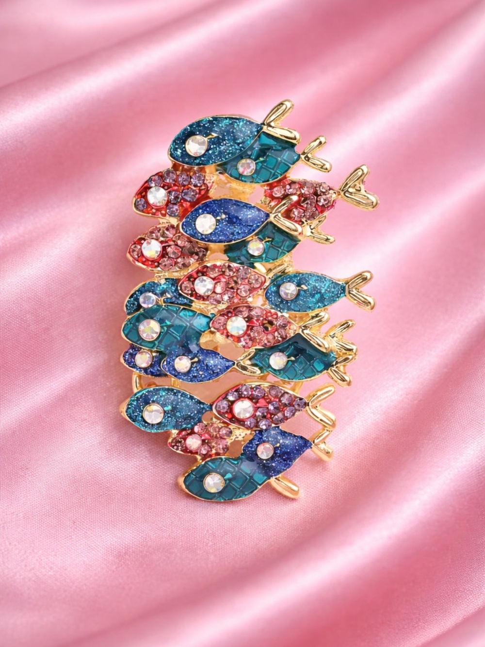Multicolor Fish Gold Brooch - Picture 8 of 9